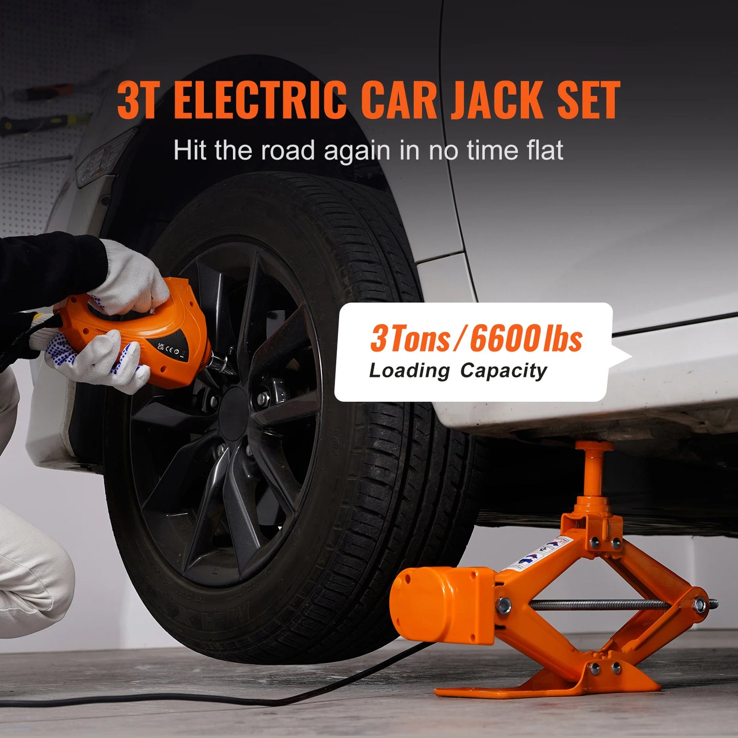 Electric Car Jack 3T Scissor Jack with Electric Impact Wrench 12V for SUV Truck Tire Change with Double Saddle
