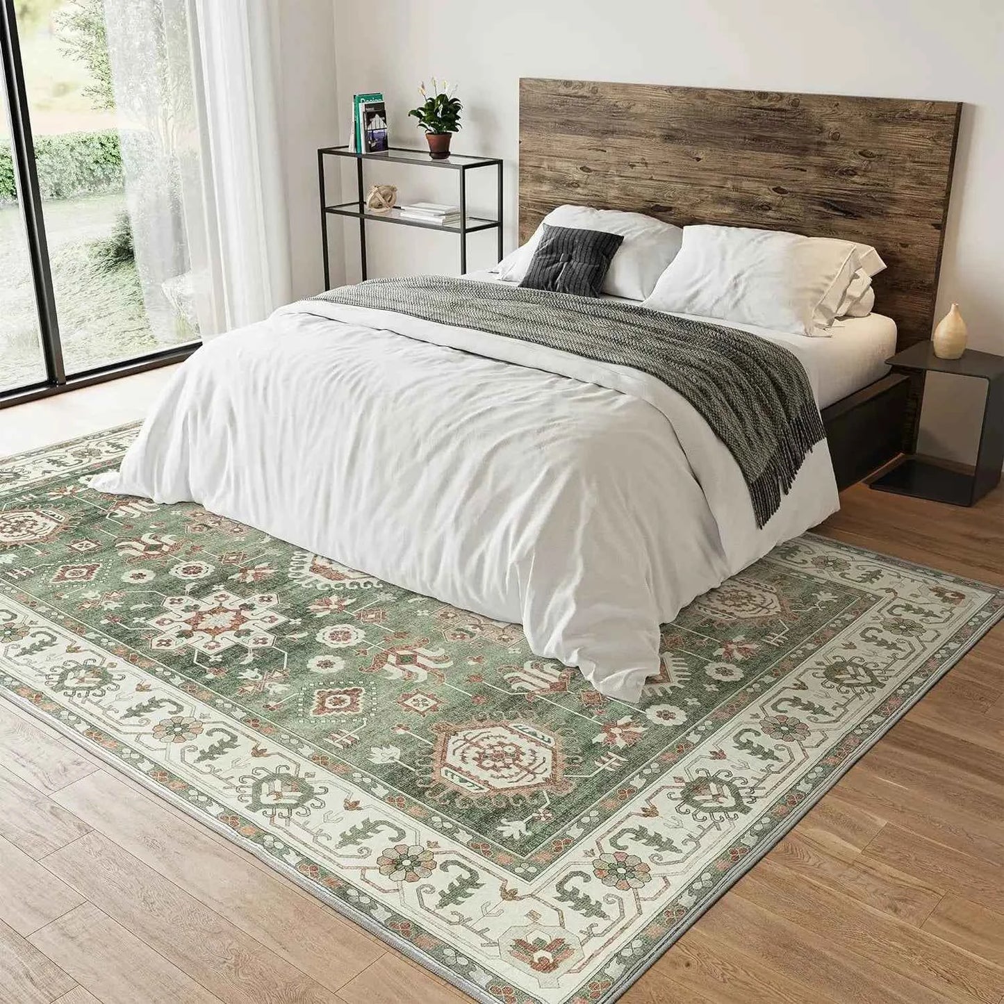 VIKAMA Washed Back Imitation Cashmere Carpet Green Home Area Carpet Living Room Soft Non-Slip Vintage Bedroom Floor Mat