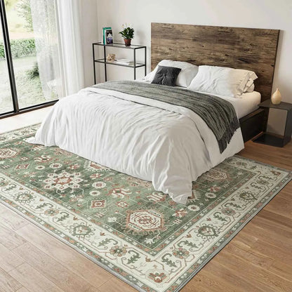VIKAMA Washed Back Imitation Cashmere Carpet Green Home Area Carpet Living Room Soft Non-Slip Vintage Bedroom Floor Mat