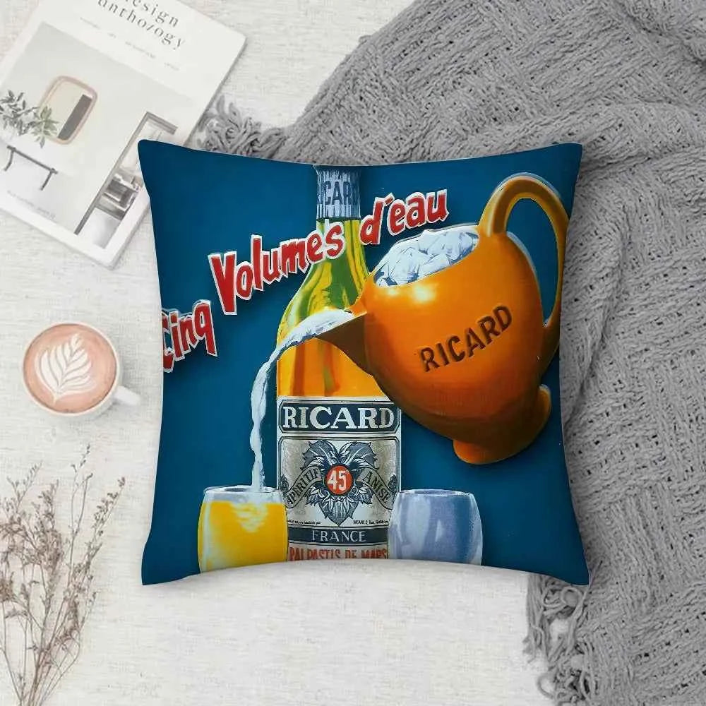 Ricard Beer Pillow Case Square Double-Sided Printing Short Plush Sofa Cushion Cover Bedroom Bedside Pillow
