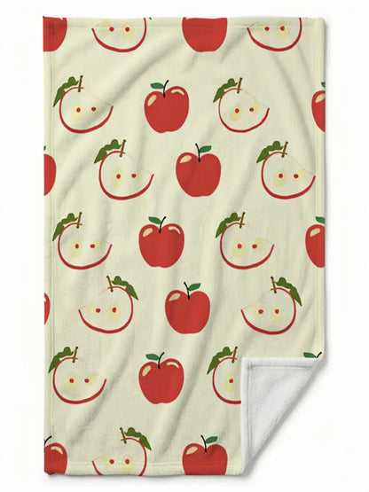 Cozy Red Apple Pattern Flannel Throw Blanket - Soft, Warm Ideal for Couch, Bed, Office & Travel, Perfect Gift for Friends & Family, Cartoon Style, Machine Washable 2D Flat Weighted Blanket 280GS