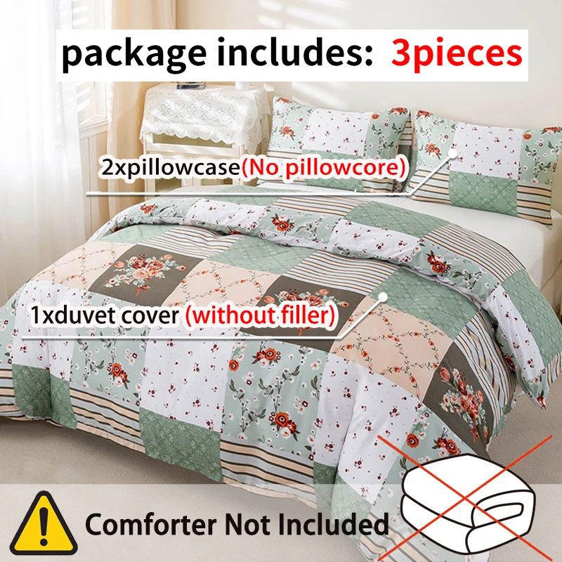 Green Patchwork Duvet Cover Set, Soft All-Season Bedding