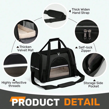 Airline-Approved Foldable Pet Carrier, Anti-Escape Zipper