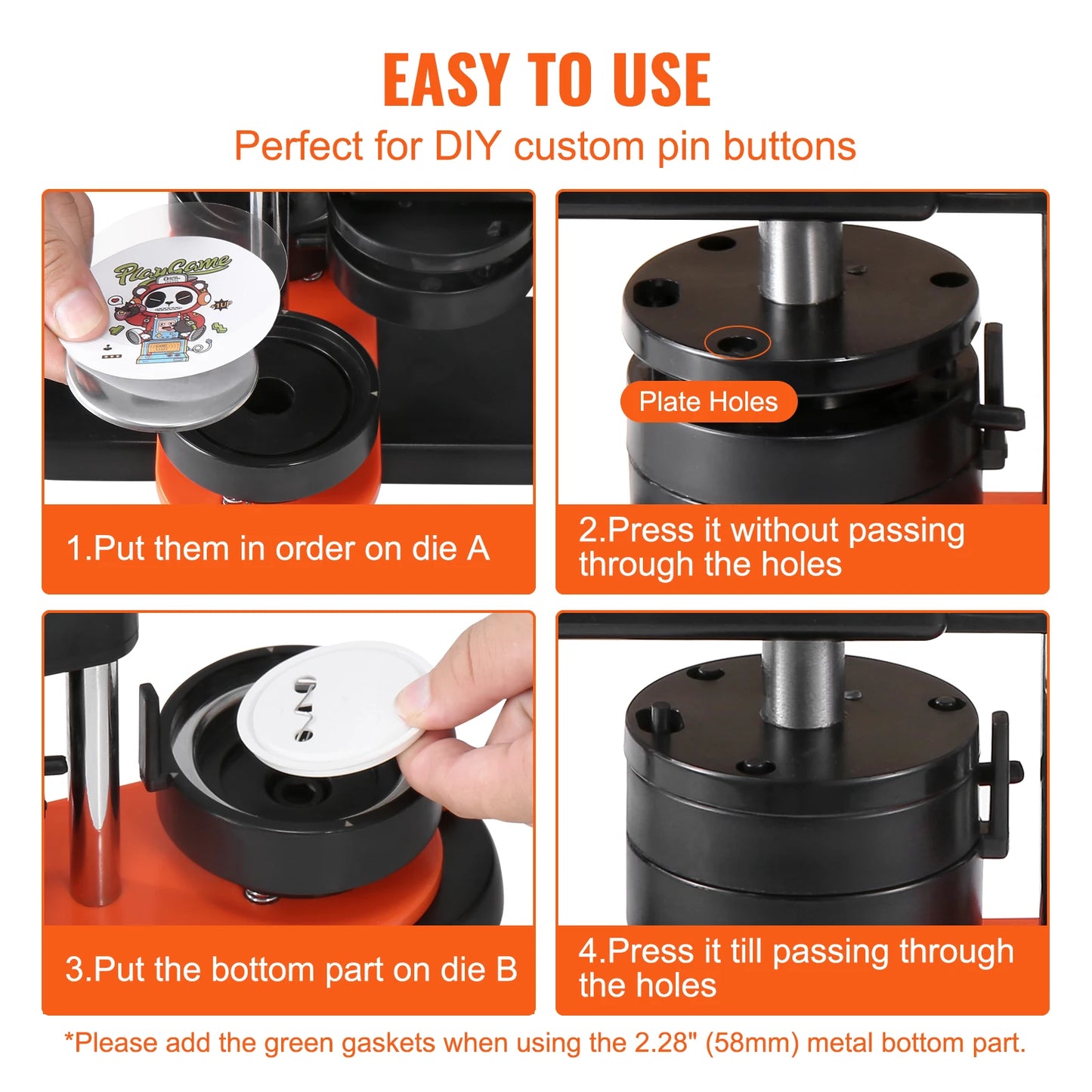 Button Maker 25/32/58 Pin Maker with Button Parts Ergonomic Arc Handle Punch Press Kit Button Maker Machine