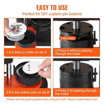 Button Maker 25/32/58 Pin Maker with Button Parts Ergonomic Arc Handle Punch Press Kit Button Maker Machine