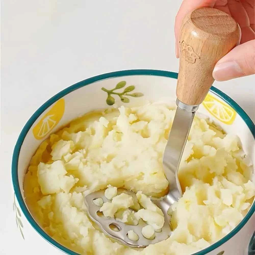 Stainless Steel Wooden Handle Manual Potato Masher Fruit Vegetable Pressure Masher Mud Machine Kitchen Gadgets Mashing Tools