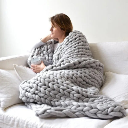 Comfortable Chunky Knit Blanket Fashion Knitted Blanket Winter Warm Sofa Bed Throw Blankets Hand-woven Home Gifts