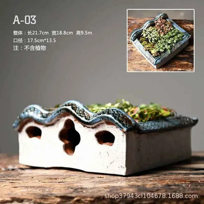 Courtyard Modelling Ceramic Flower Pots Huizhou Architectural Bamboos Pot Planting Pots Fish Tank Aquascape Ornament Decorations