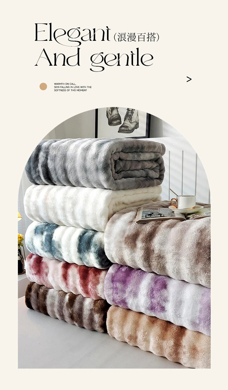 Gradient Bubble Fleece Throw Blanket Cozy Soft Plush Multipurpose Nap Blanket for Bedroom Sofa Faux Rabbit Fur Travel Blankets