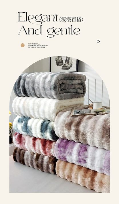 Gradient Bubble Fleece Throw Blanket Cozy Soft Plush Multipurpose Nap Blanket for Bedroom Sofa Faux Rabbit Fur Travel Blankets