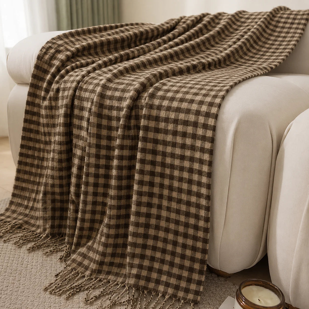 Burnt Orange Herringbone Knit Throw Blanket