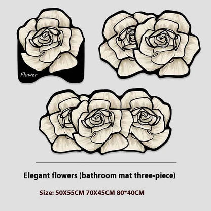 VIKAMA 1/3PCS Carpet French Premium Shaped Toilet Carpet Light Luxury Bathroom Toilet Absorbent Non-slip Cushion Home Decoration