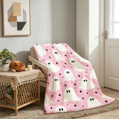 Soft Plush Throw Blanket Suitable for Bed Sofa - Pastel Pink Fleece Bedspread with Cute Pattern, Cozy Bedspread for &, Spooky Cute Decor, - Warmth for Living Room, Bedding Gift Idea