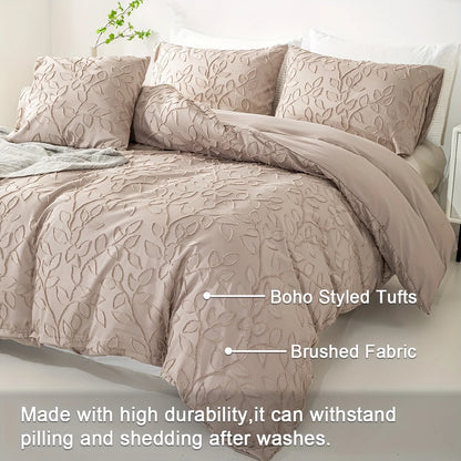 Tufted Leaf Duvet Cover Set, 3-Piece, Bohemian Cream