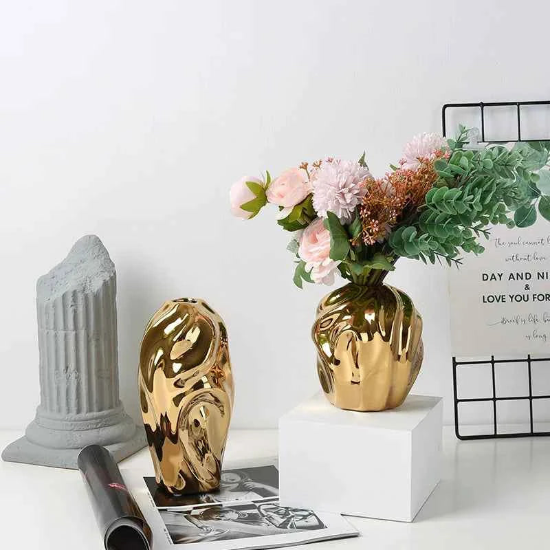 Modern Light Luxury Creative Ceramic Golden Vase Decoration Living Room Bedroom Decoration Cabinet Flower Vase Home Decoration