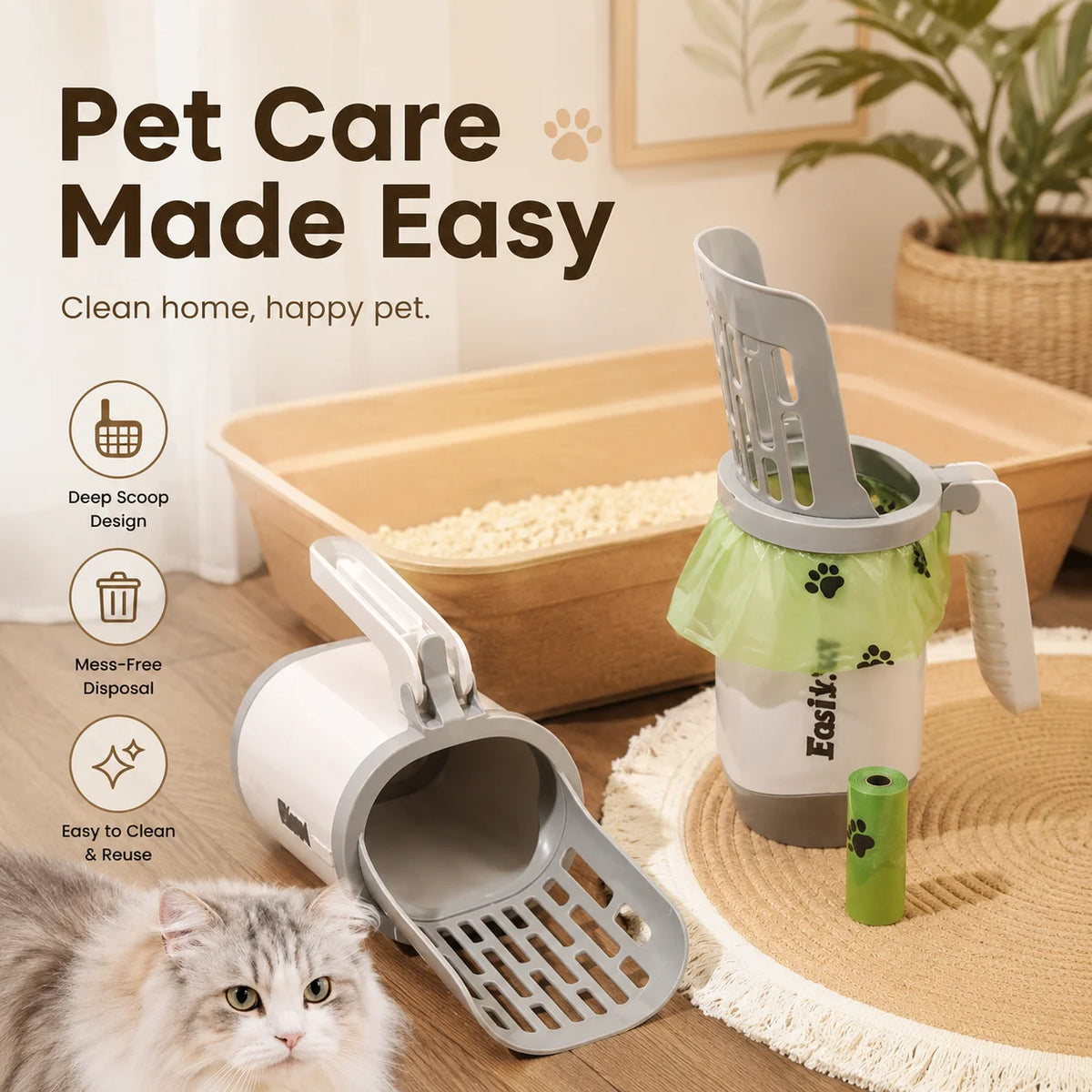Cat Litter Scoop with Integrated Waste Bin