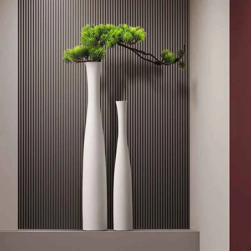 Tall Conic White Flower Vase Bottle Neck Black White Ceramic Slim Bud Vase for Pampas Grass Dry Flower Boho Home Decoration