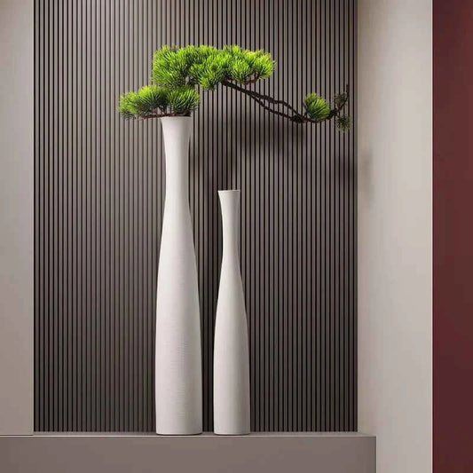 Tall Conic White Flower Vase Bottle Neck Black White Ceramic Slim Bud Vase for Pampas Grass Dry Flower Boho Home Decoration