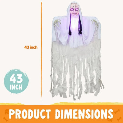 43" Outdoor Halloween Decoration, Scary Girl Hanging Ghost Decor Sound Activated with Light-up Head for Yard, Patio, Haunted House Lawn Garden,Halloween voice control glowing sound standing swaying ghost