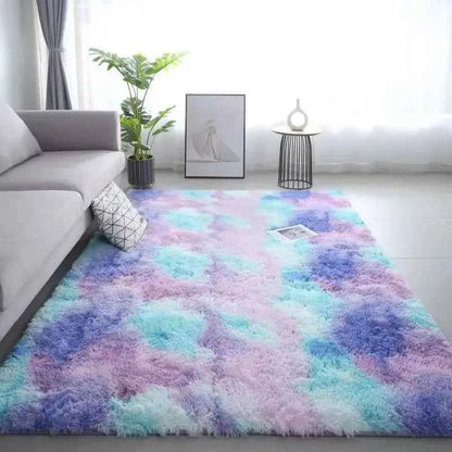 VIKAMA 1PC Silk Wool Rugs Children's Room Living Room Bedroom Tie-Dye Non-Slip Washable Machine Washable Carpet Mats