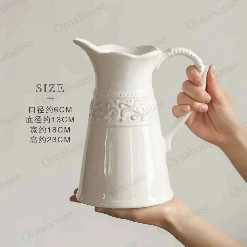 European Style Relief Ceramic Vase, Flower Arrangement, Milk Pot Vases, Living Room Decoration, Retro
