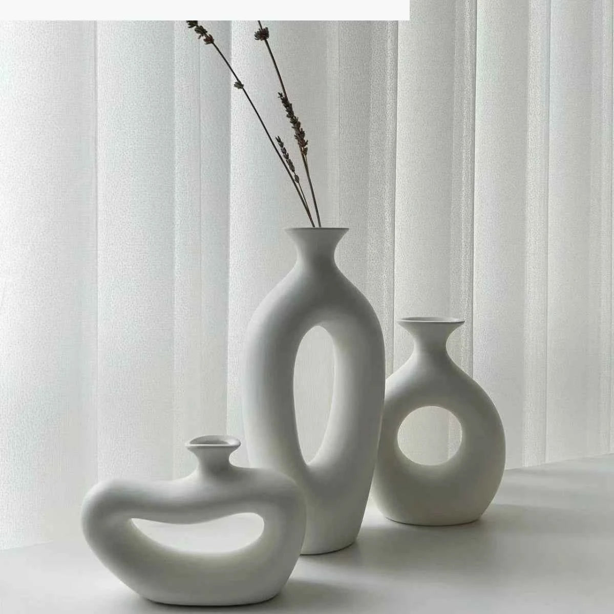 Ceramic Vase Hollow Pipe Irregular Hand-made Vase White Rough Pottery and Porcelain Crafts Floral Arrangement Accessories