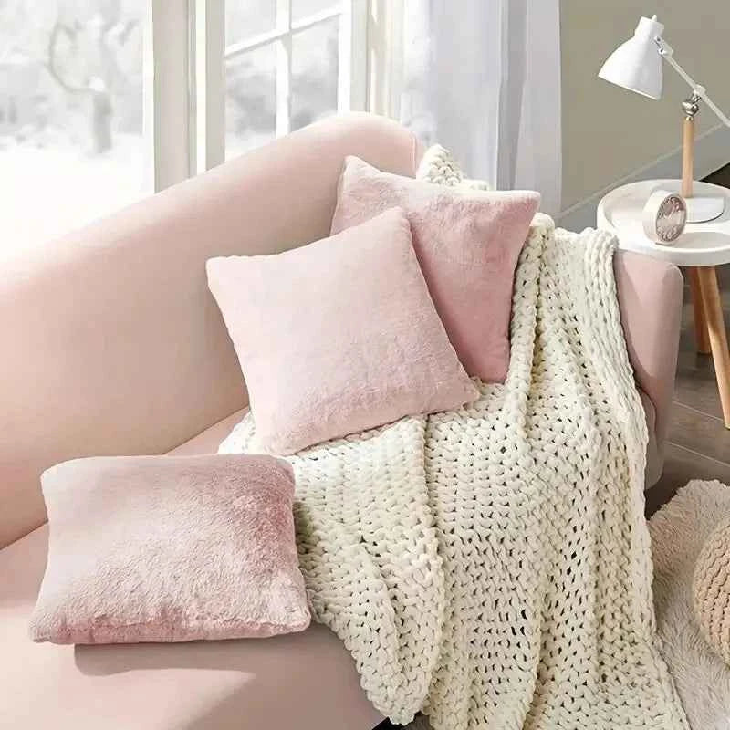 Ultra Soft Throw Pillows Case Faux Rabbit Fur Luxury Warm Plush Decorative Pillow Cushion Cover For Sofa Bedroom Living Room