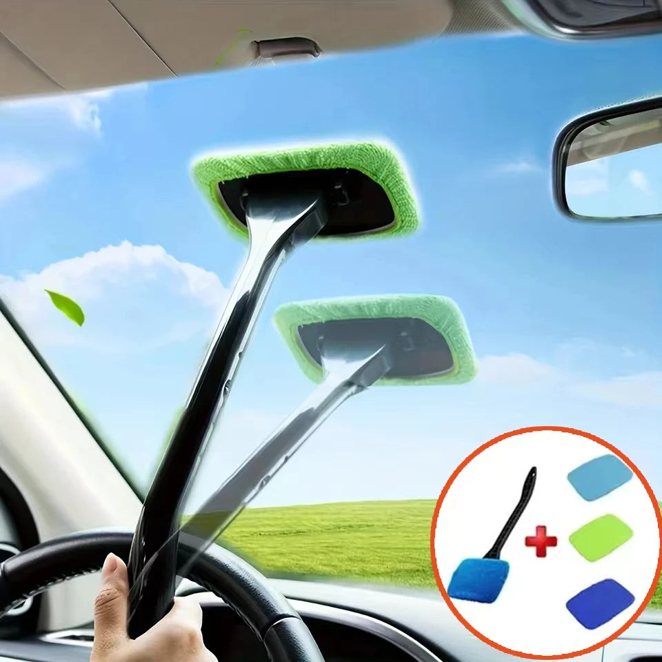 Car Window Cleaner Brush Kit – Long Handle Windshield Interior Glass Wiper