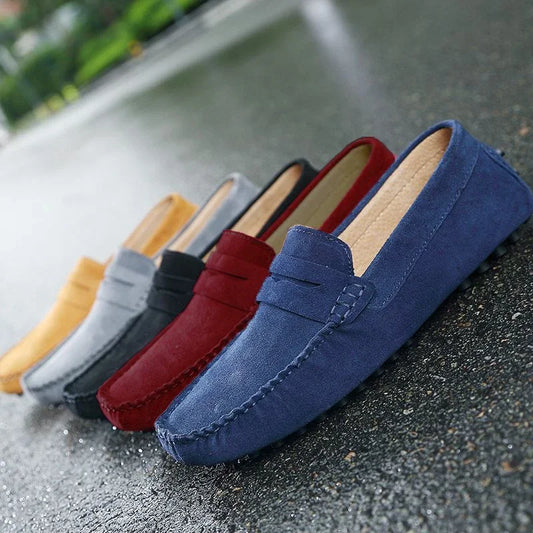 Mocassins pour hommes en cuir véritable suédé faits main | Mocassins de conduite à enfiler