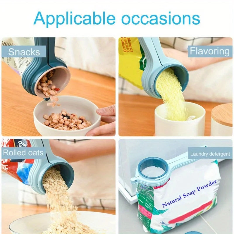 1pcs Food Storage Bag Sealing Clips Plastic Cap Sealer Clip with Pour Spouts Snack Candy Storage Fresh Clamp Kitchen Organizer
