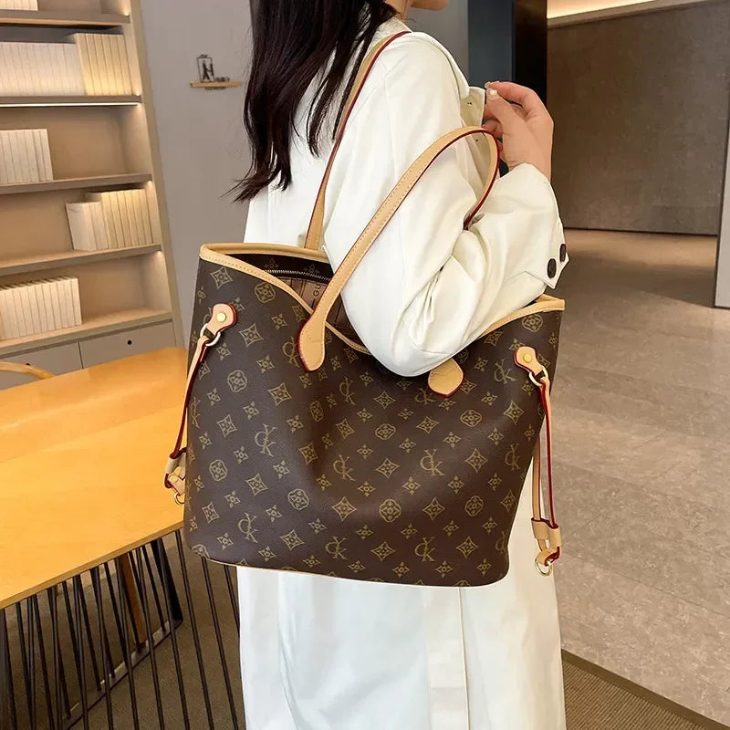 Brown Commuter Tote, Large Capacity Shoulder Bag