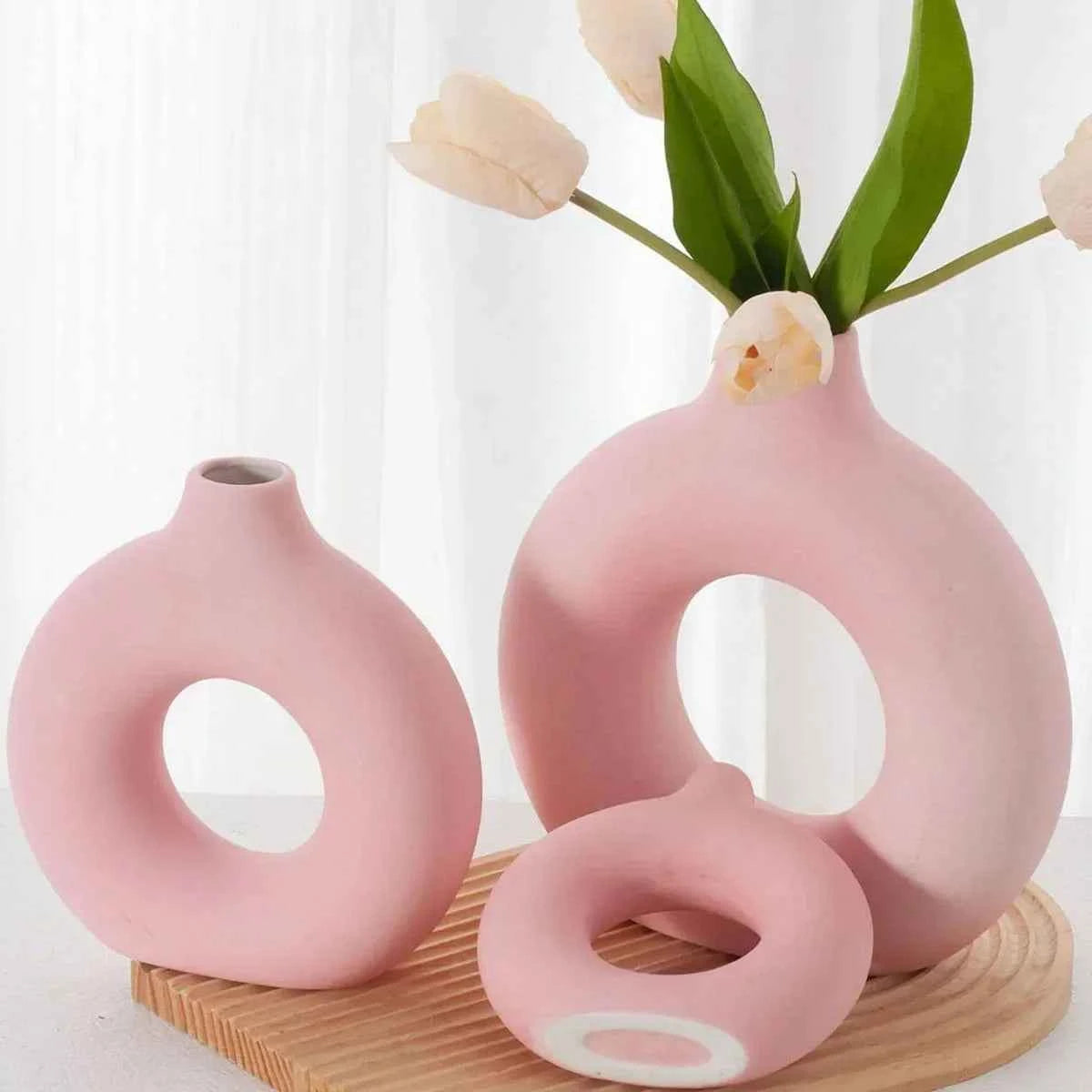 1PC-Elegant Ceramic Frosted Circular Donut Vase - Modern Minimalist Decor, Perfect for Flower Arrangement and Home Decoration