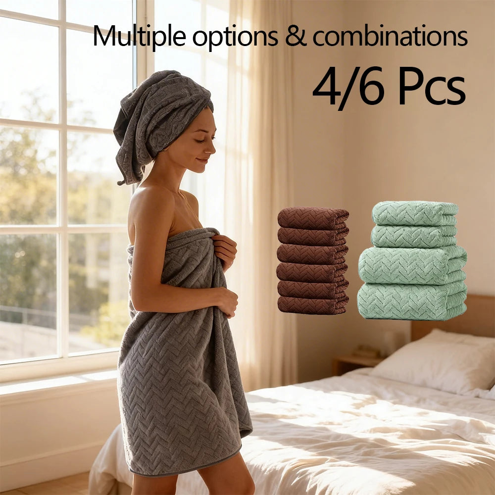 4/6 Pcs Towel Set - Soft Hand Towel Absorbent Bath towel Set 2 Size