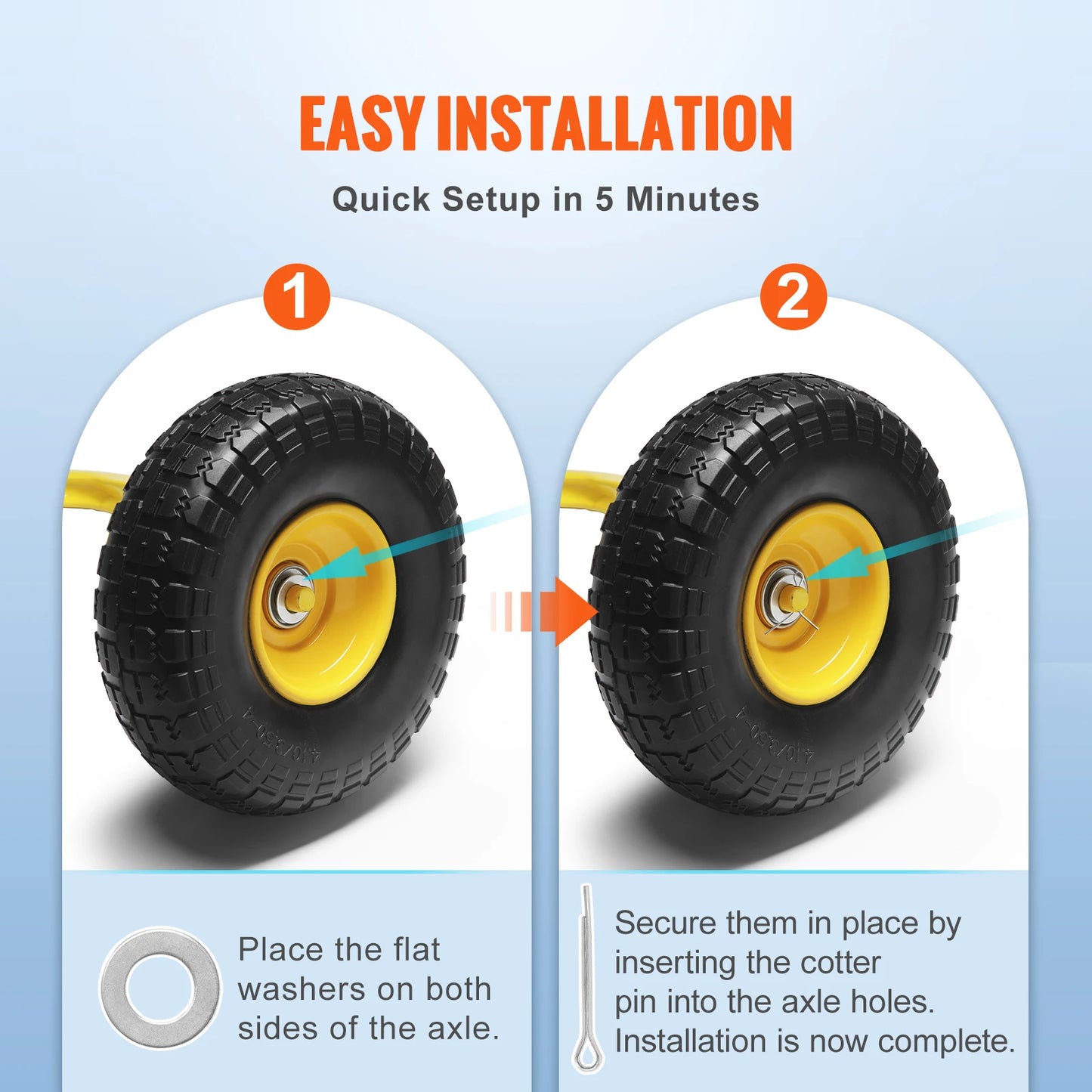 2-Pack Solid PU Run-Flat Tire Wheel 10" Flat Free Tubeless Tires and Wheels for Dollies Garden Trailers Various Carts