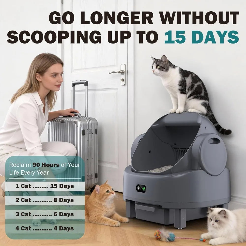 Large Open-Top Self-Cleaning Cat Litter Box — 15-Day Capacity, APP Control & Multi-Cat Safety