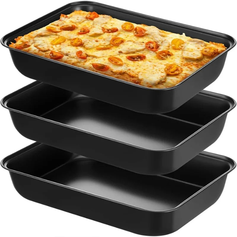 3Pcs Carbon Steel Baking Pan Non-Stick Cookie Cake Sheet for Bread Pastries Pie Crusts Home Easy Clean Oven Accessories