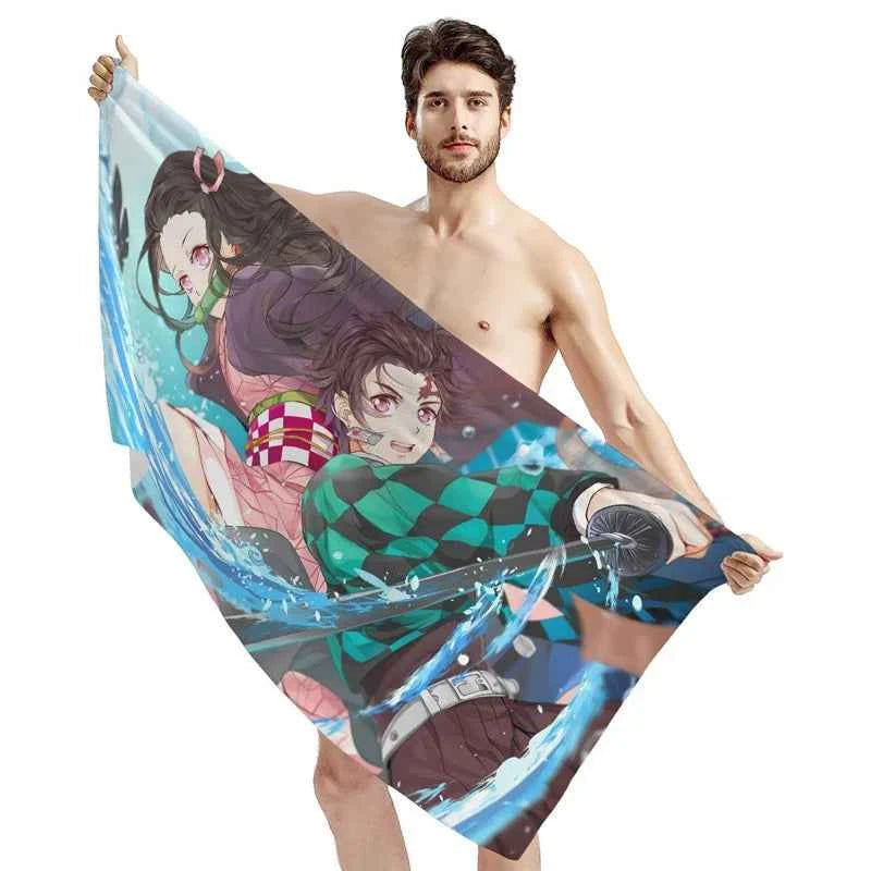Bathing Towels Demon Slayer Nezuko Kamado Printing Anime Home Decor Textile Comfortable Summer Beach Towel Toalhas De Banho