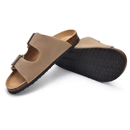 Crestar Unisex Cork Footbed Sandals – Adjustable Buckle Arch Support Beach Slides