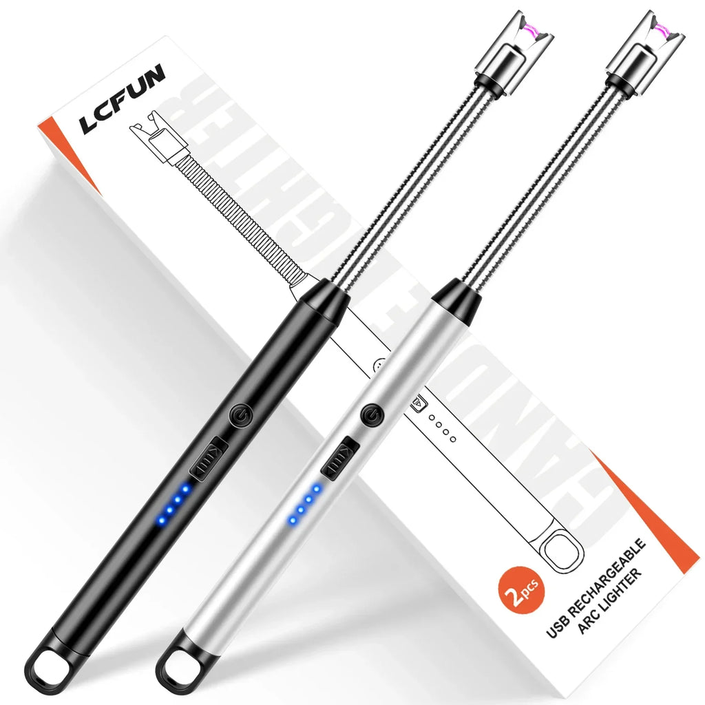 2 Pack Candle Arc Windproof Touch Lighter, USB Rechargeable Lighter with LED Battery Display, Gas Stove Long Lighters