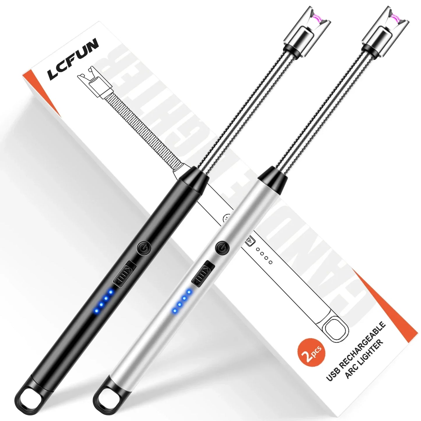 2 Pack Candle Arc Windproof Touch Lighter, USB Rechargeable Lighter with LED Battery Display, Gas Stove Long Lighters