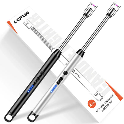 2 Pack Candle Arc Windproof Touch Lighter, USB Rechargeable Lighter with LED Battery Display, Gas Stove Long Lighters