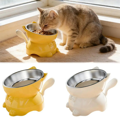 Elevated Stainless Steel Cat Bowl with Ear-Shaped Stand