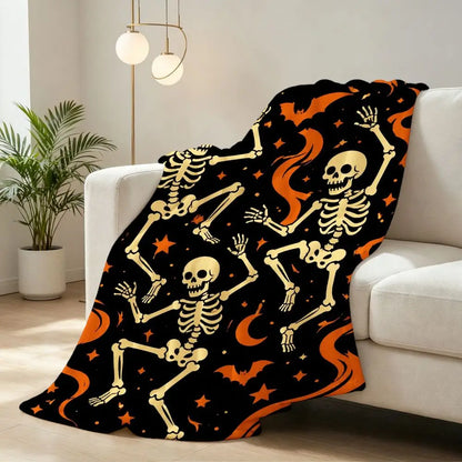 Halloween Skeleton Dancing Decorative Throw Blanket Soft Cozy Flannel Large Festive Blanket for Sofa Bed Couch Travel Camping Living Room Warm Bedspread Night Party Gift