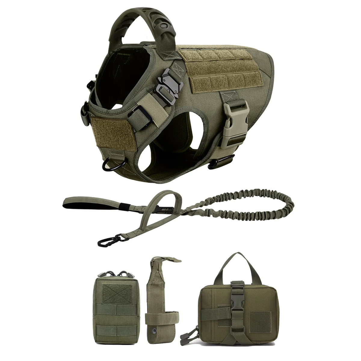 Tactical Dog Harness with Leash & Detachable Pouches