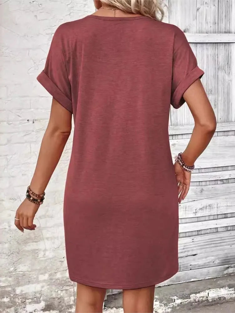 Women's V-Neck Button Down Mini Dress — Casual Summer Beach Party Dress