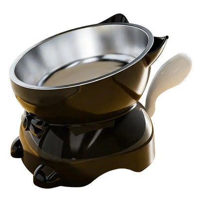 Elevated Stainless Steel Cat Bowl with Ear-Shaped Stand