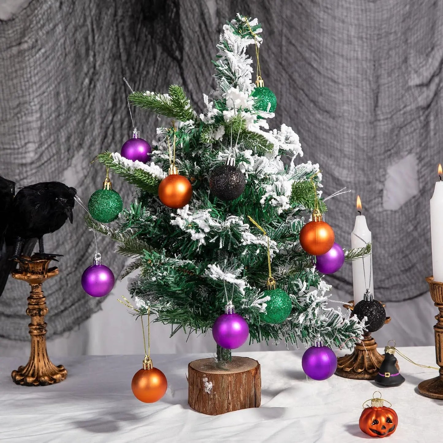 24 Pcs Halloween Glitter Balls Ornaments-1.6" Hanging Ball Tree Decoration
