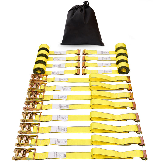 8pcs 4400Lbs Ratchet Tie Down Straps E-Track Heavy Duty Strap with Hook Loop for Moving Securing Cargo Lawn Equipment