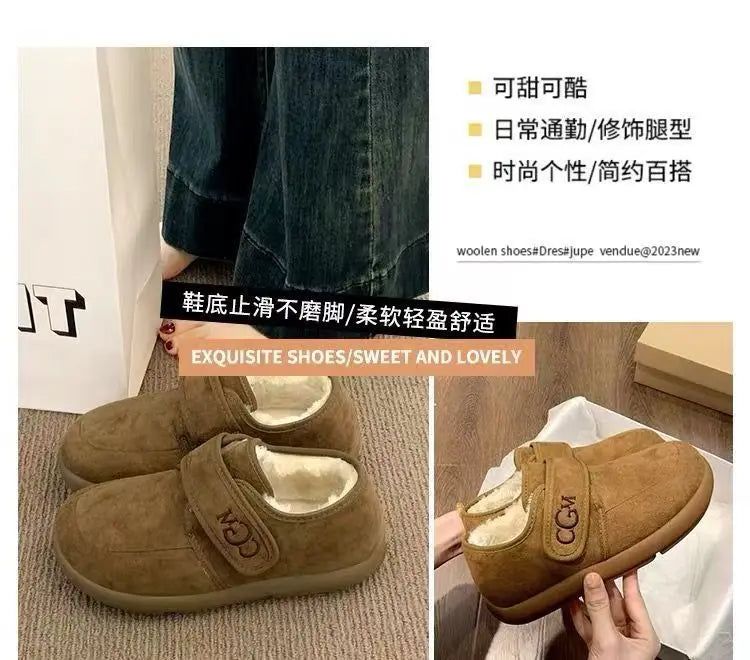 Boken shoes autumn and winter new soft-soled shoes new fashion Velcro cotton shoes Doudou one-pedal women's shoes