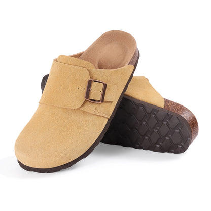 Crestar Women's Cow Suede Leather Clogs – Antislip Cork Sole Mules